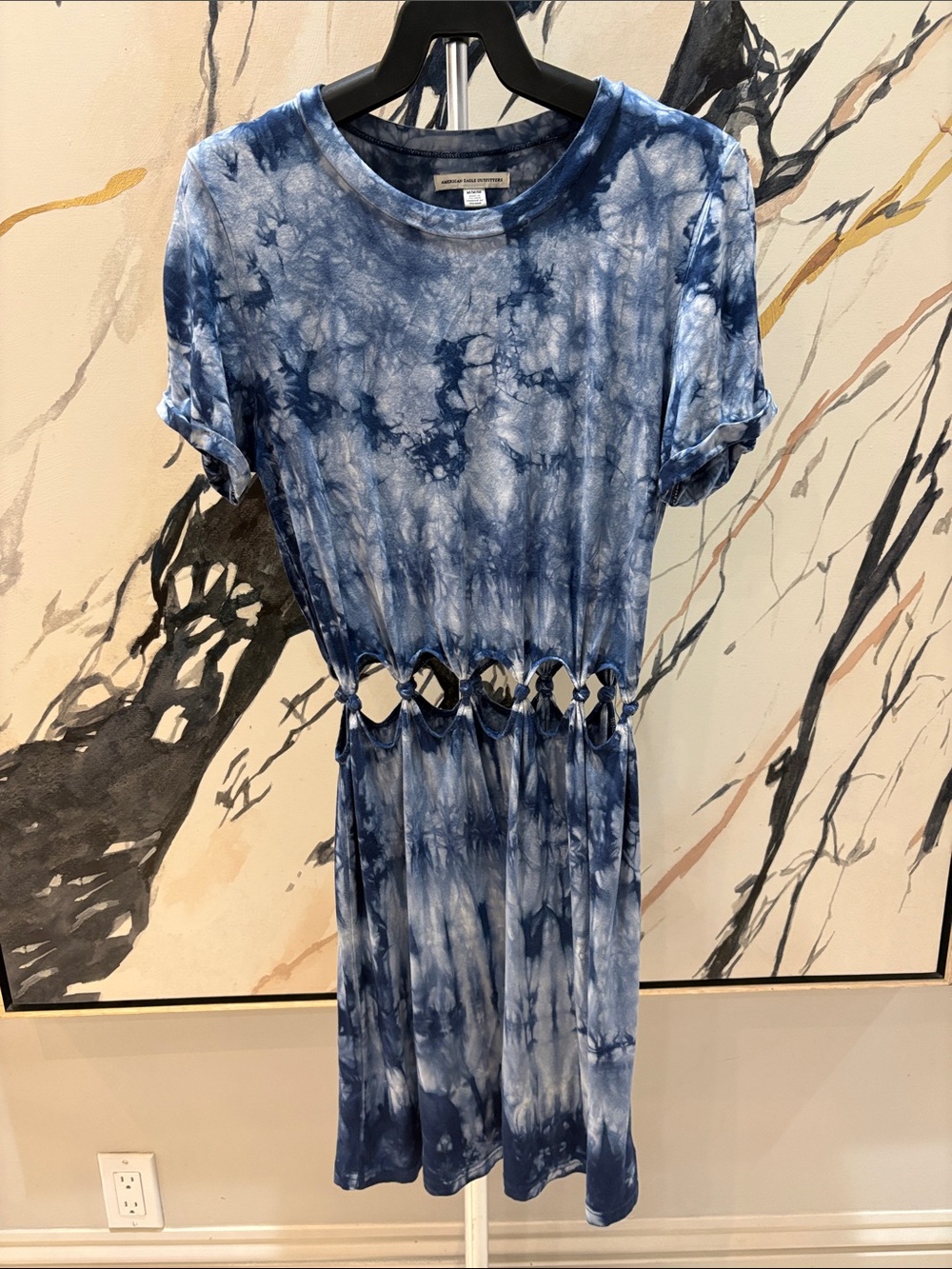 American Eagle Outfitters Blue Tie-Dye Cutout Midi Dress